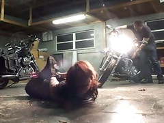 KiloPantyhose presents: Biker girl hogtied in the garage