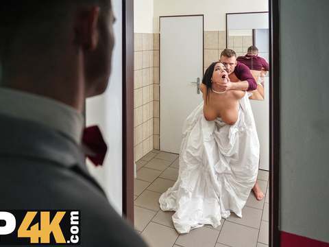 KiloPantyhose presents: Vip4k. being locked in the bathroom, sexy bride doesnt lose time and seduces random guy