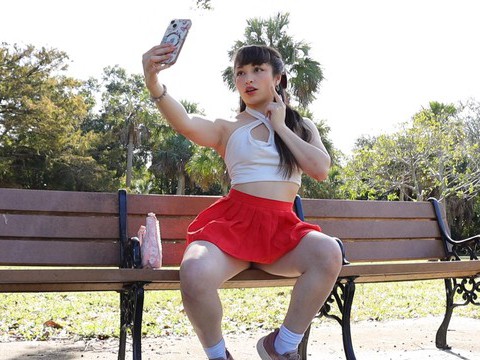 KiloPantyhose presents: Gorgeous solo college babe doing striptease in a park - pixie
