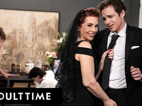 KiloPantyhose presents: Adult time - horny tattooed gilf ruby lynne caught fucking big dick stud during her hubby's funeral!