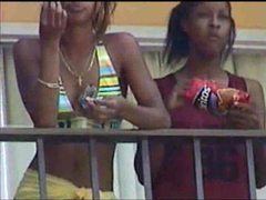 KiloPantyhose presents: Black lesbians kissing on hotel balcony