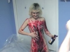 KiloPantyhose presents: Strawberry and chocolate sauce on her body