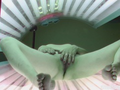 KiloPantyhose presents: Slow pussy masturbation in public solarium