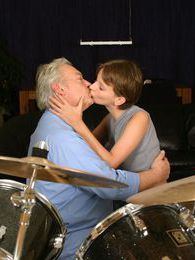 KiloPantyhose presents: Teenie tasting the cumload from a grey old male drummer