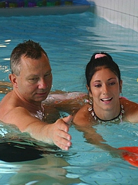 KiloPantyhose presents: Brunette teenage beauty fucked by a horny swim teaching paps