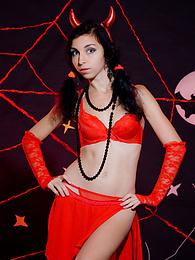 KiloPantyhose presents: Only one look in the eyes of this fantastic slim teen will tell that she is a little devil inside. No further costume is needed.