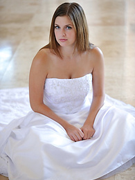 KiloPantyhose presents: Busty glamorous amateur Danielle models wedding gown indoors & by the pool
