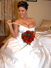 KiloPantyhose presents: Horny bride Claire Dames enjoys licking her big tits and fingering her pussy