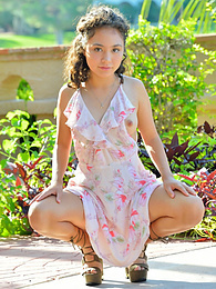 KiloPantyhose presents: Stunning brunette young Isabel shows tiny tits and spreads her legs outdoor