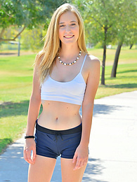 KiloPantyhose presents: Sporty blonde babe Dakota strips her clothes and flaunts her hot body outdoors
