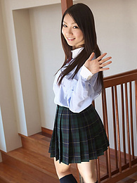KiloPantyhose presents: Asian schoolgirl Tomoyo Hoshino strips to stockings and poses outdoors