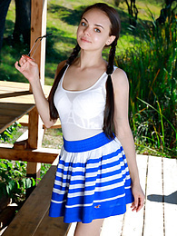 KiloPantyhose presents: Fresh-Faced russian beauty Mia Grandy gets totally naked on a picnic table in a garden